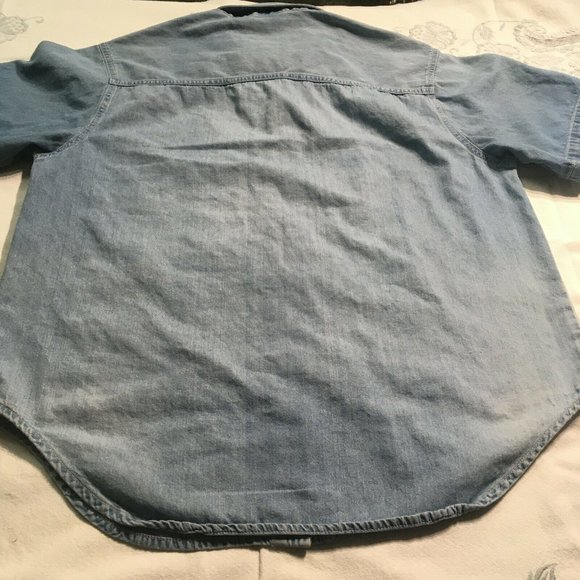 #56 Bobbie Brooks Denim Button-Up Shirt Women's L Short Sleeve Embellished Fall - Picture 2 of 9
